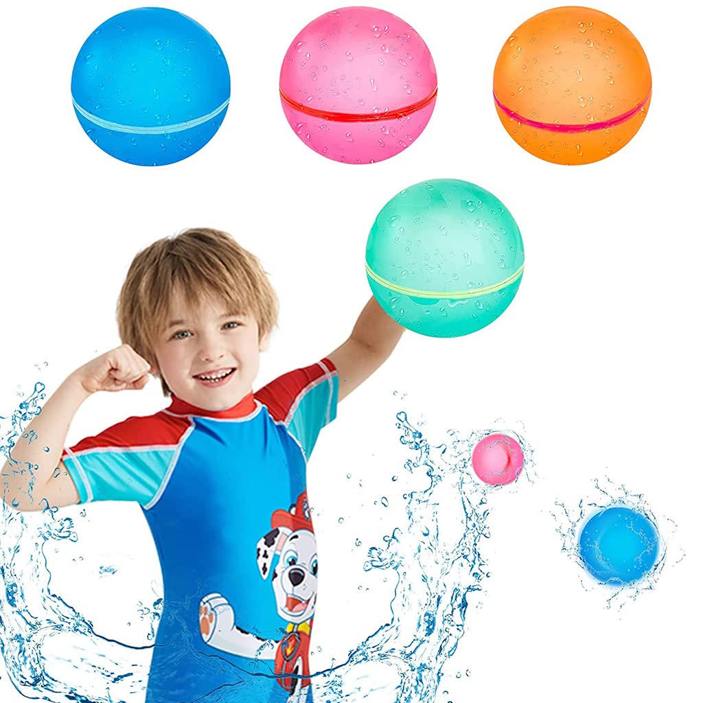 PATPAT Water Balloons for Kids,4Pcs Refillable Splashing Water Toys for Kids Bath Swimming Pool Beach Game Balls Toy, Self Sealing & Refillable Silicone Water Balloons for Outdoor Summer Activities PATPAT Water Balloons for Kids,4Pcs Refillable Splashing Water Toys for Kids Bath Swimming Pool Beach Game Balls Toy, Self Sealing & Refillable Silicone Water Balloons for Outdoor Summer Activities